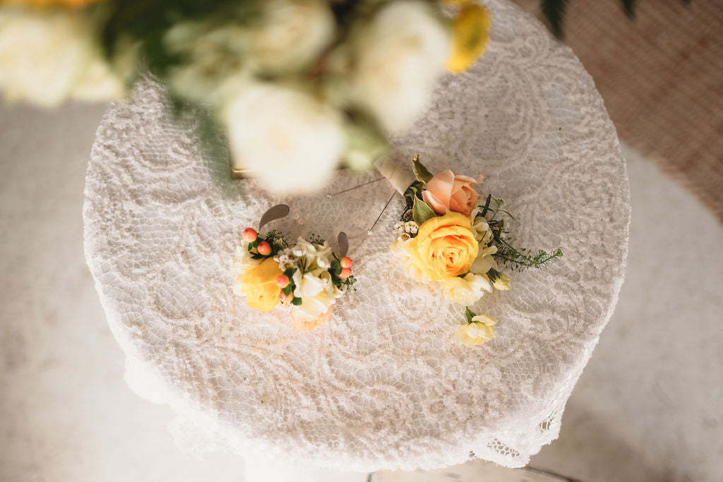 Wedding boutonniere and corsage floral details