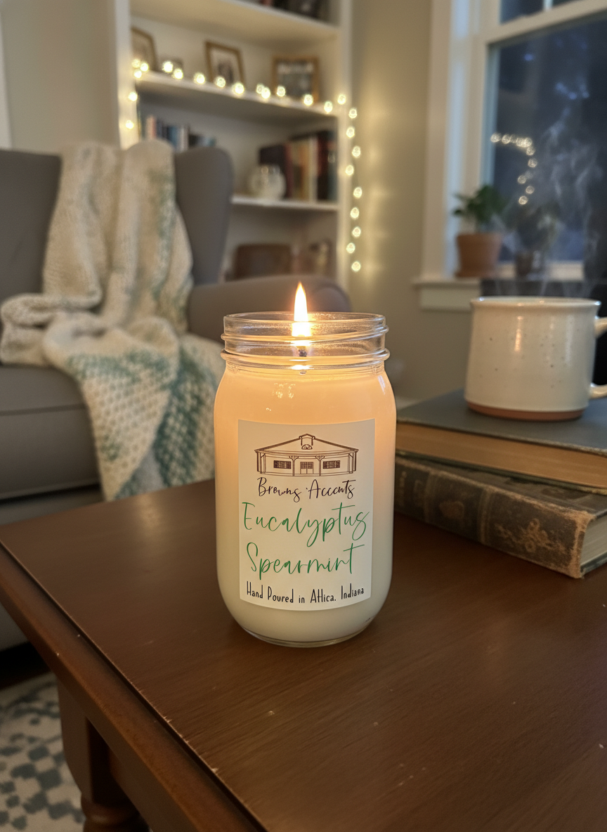 Eucalyptus Spearmint- Cozy Glow Mason Jar Candle – Hand-Poured in Indiana