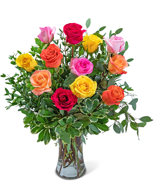 One Dozen Vibrant Roses