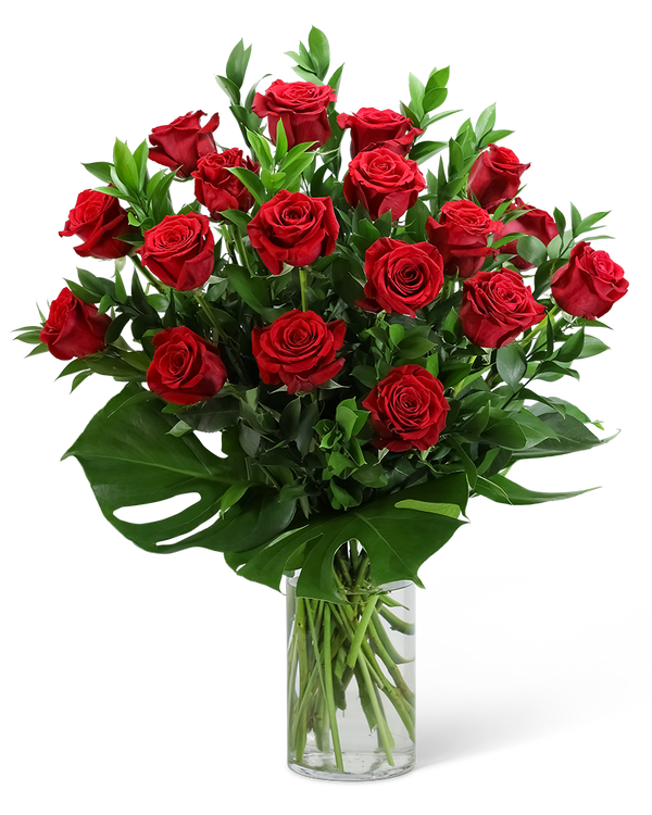 Red Roses with Modern Foliage