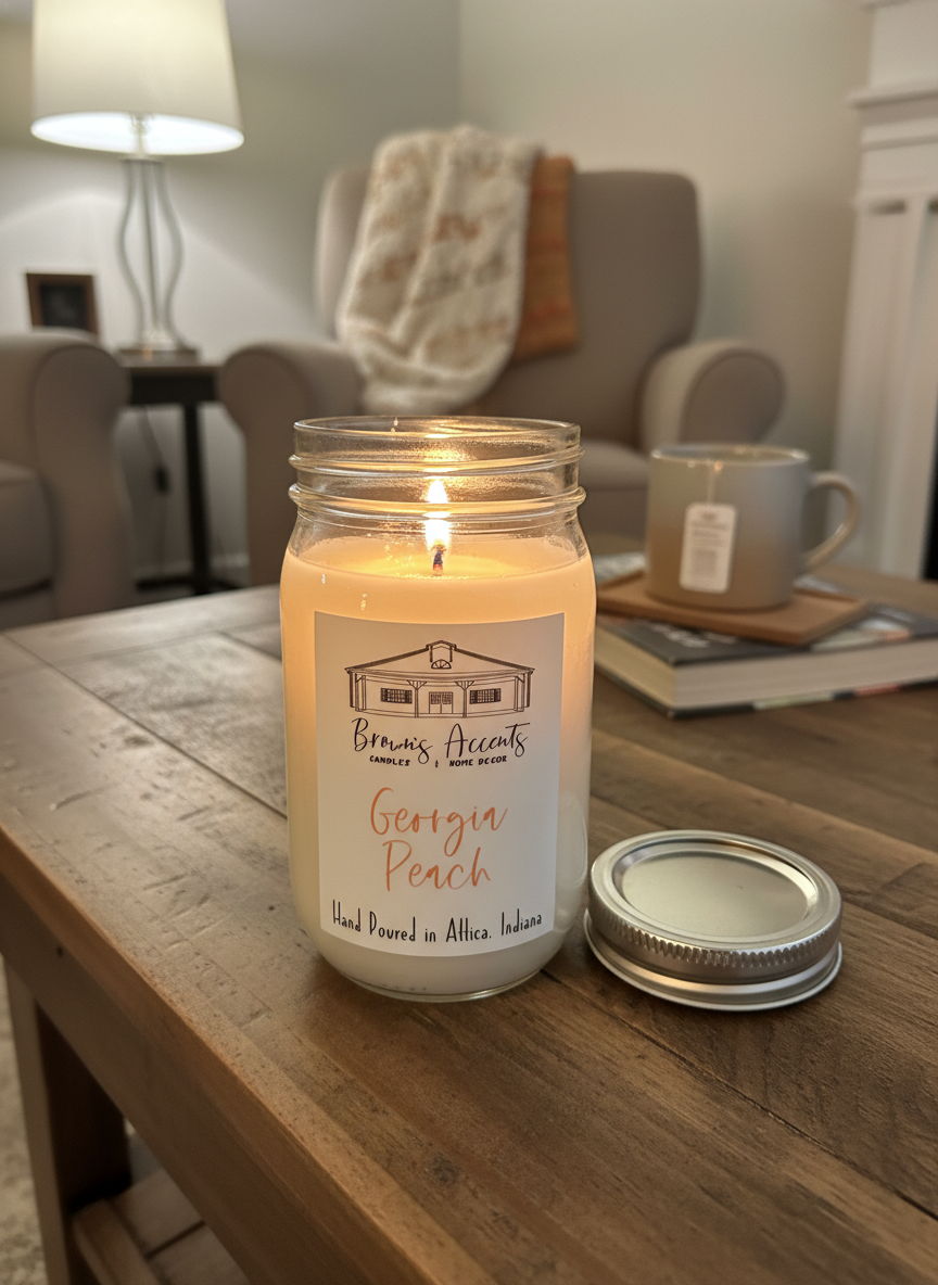 Georgia Peach- Cozy Glow Mason Jar Candle – Hand-Poured in Indiana (Copy)